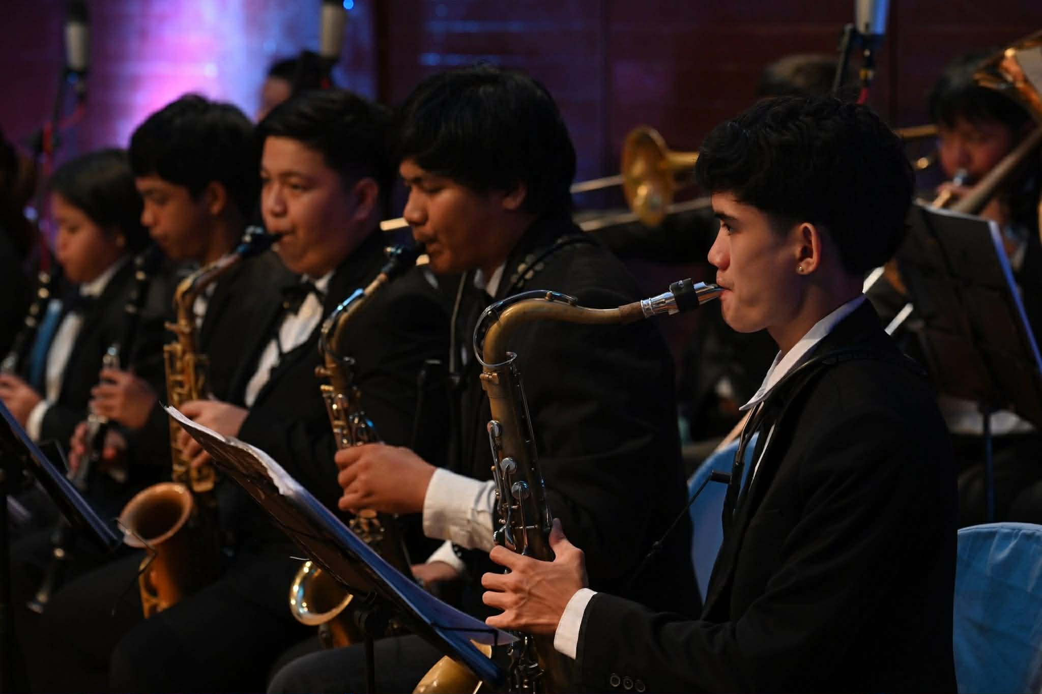 Saxophone section performing